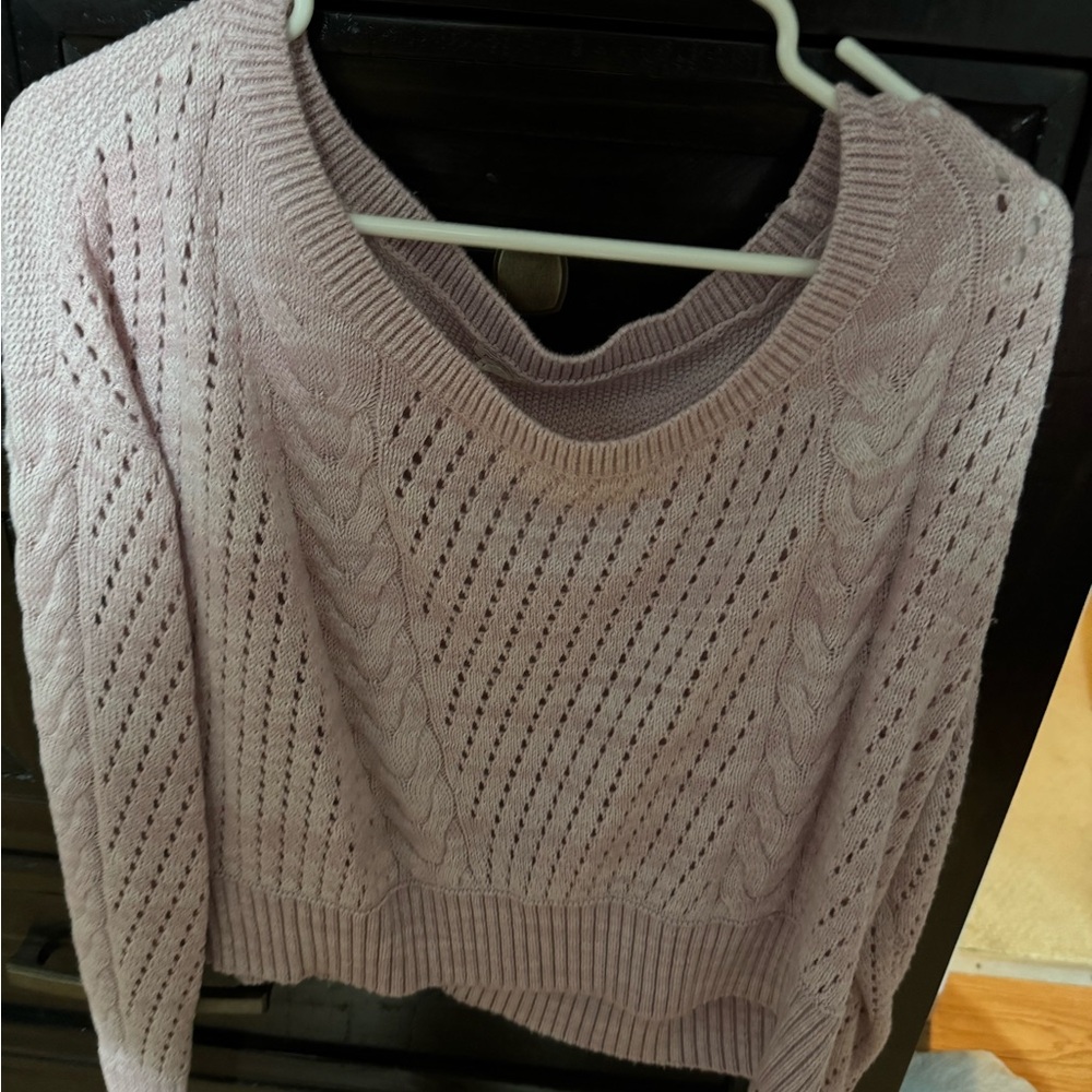 Garage Pink Crew Neck Sweater with Textural Patterns